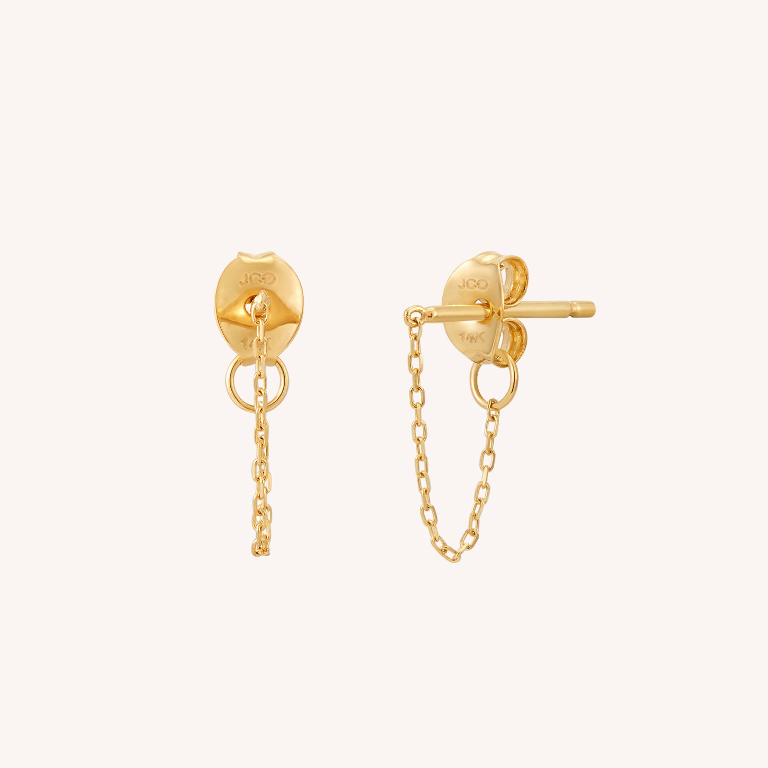 14K ソリッドイエローゴールド ラップチェーン スタッドピアス