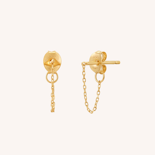 14K ソリッドイエローゴールド ラップチェーン スタッドピアス