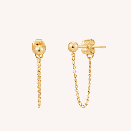 14K ソリッドイエローゴールド ボールチェーン スタッドピアス