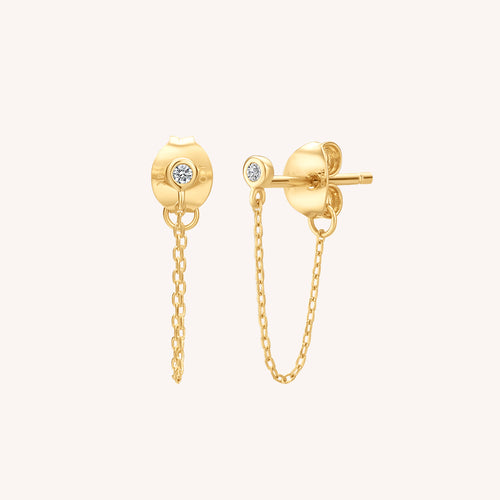 14K Solid Gold Diamond Chain Stud Earrings J&CO Jewellery