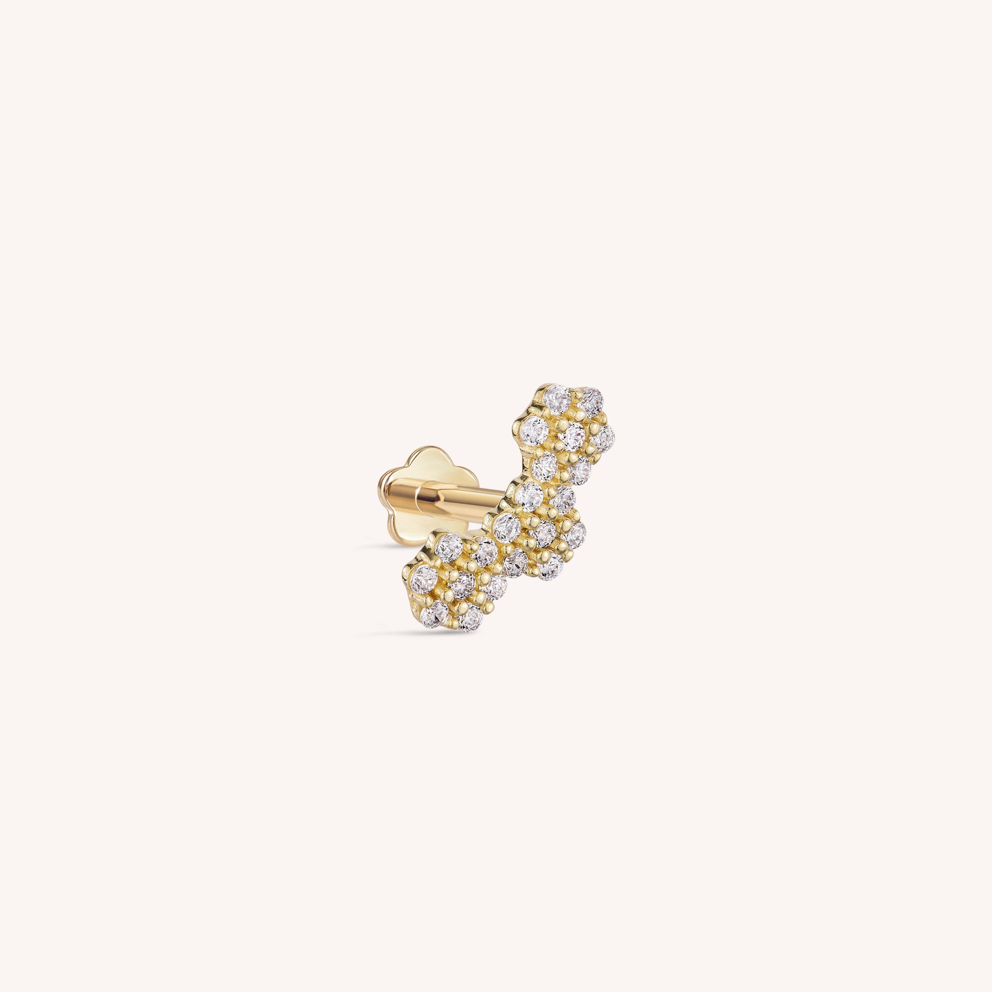 14K Solid Gold Honeycomb Cluster Flatback Earring