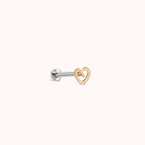 14K Massivgold Verspieltes Herz Innengewinde Labret Ohrring