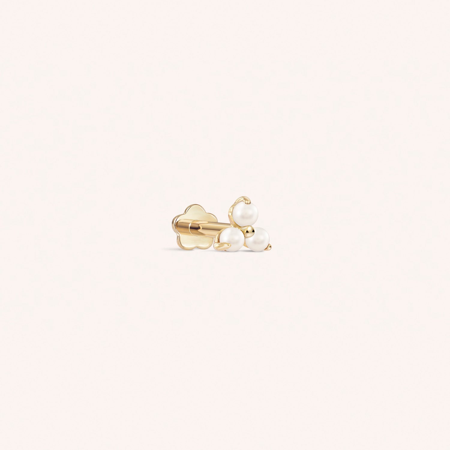 Boucle d'oreille en or massif 14K avec perle véritable et dos plat Trinity