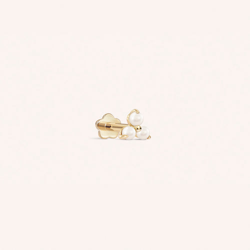 Boucle d'oreille en or massif 14K avec perle véritable et dos plat Trinity