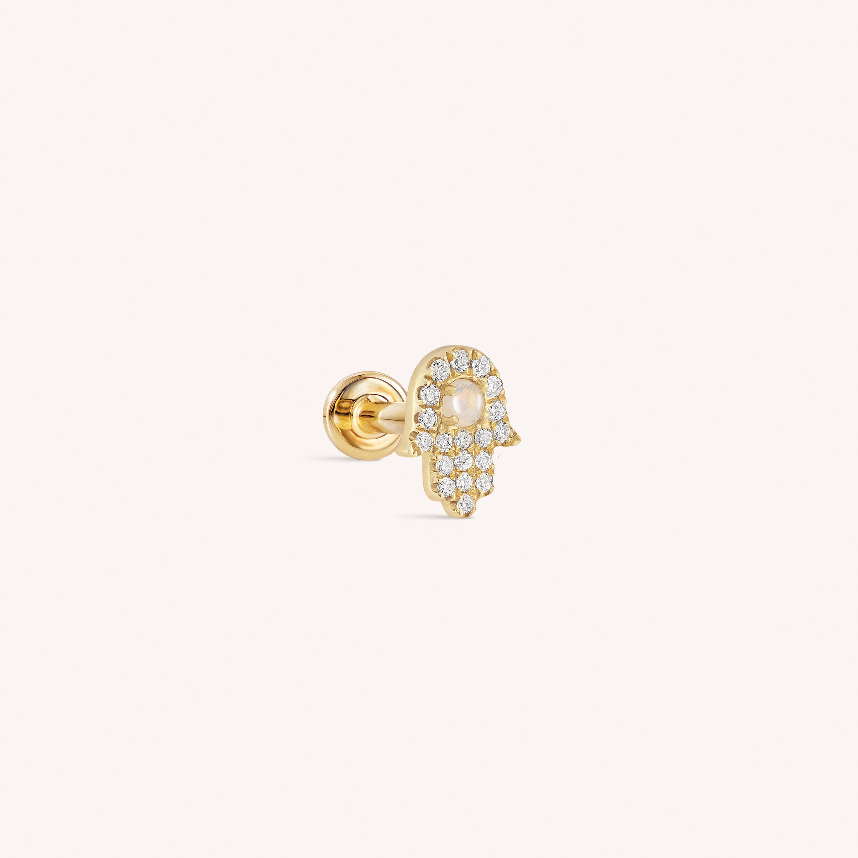 14K Solid Gold Hamsa Diamond Opal Labret Earring – J&CO Jewellery