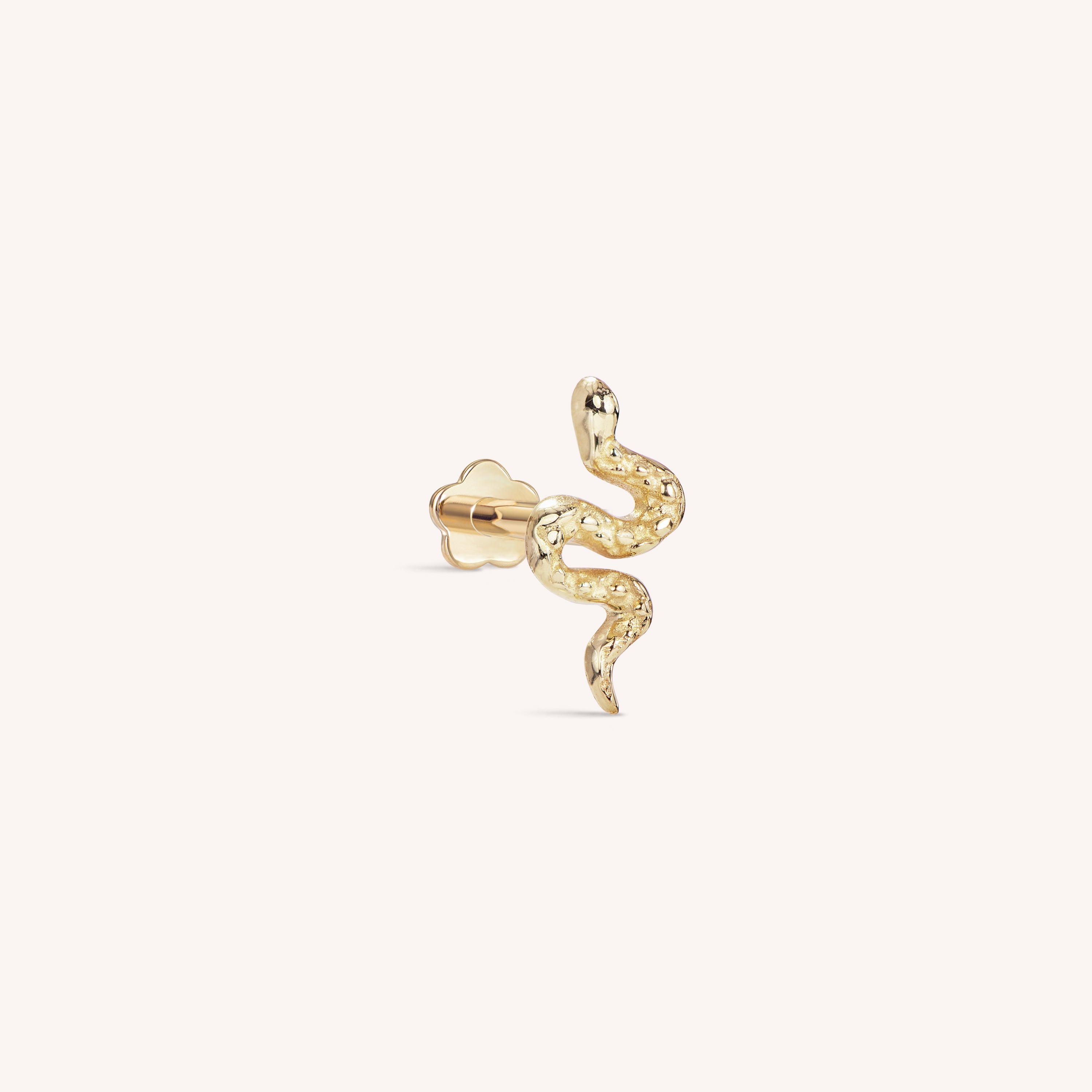 14K Solid Gold Serpent Internal Threaded Labret Earring