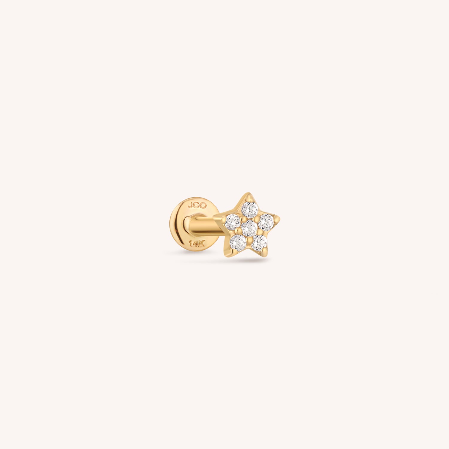 14K Massivt Guld Pave Diamant Stjerne Labret Ørering