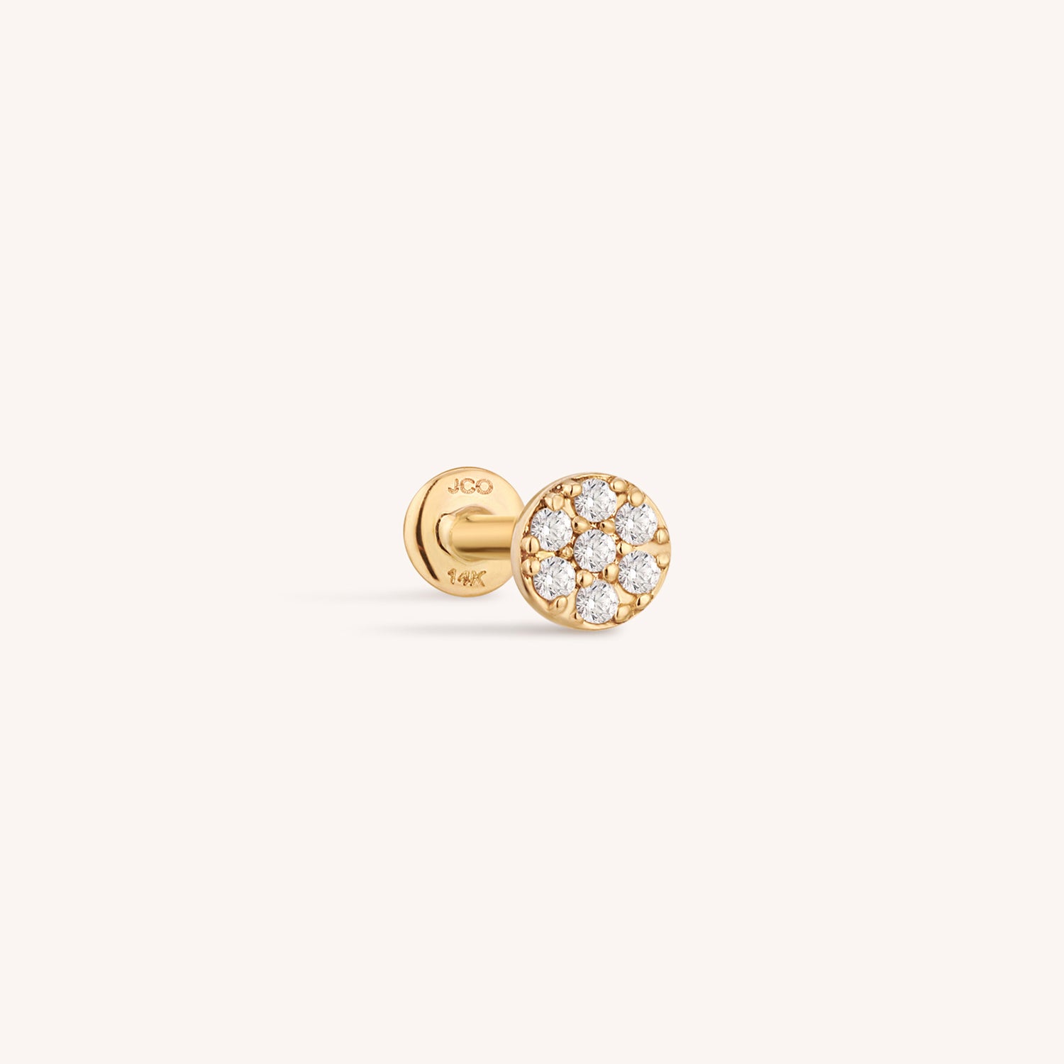 14K Solid Gold Pave Diamentowa Dyskowa Kolczyk Labret
