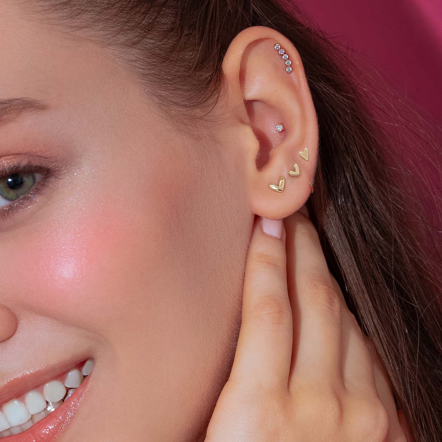 jentlouis 片耳 Melt half hoop pierce 14K Solid Gold Love Heart Threaded Labret Earring – J&CO