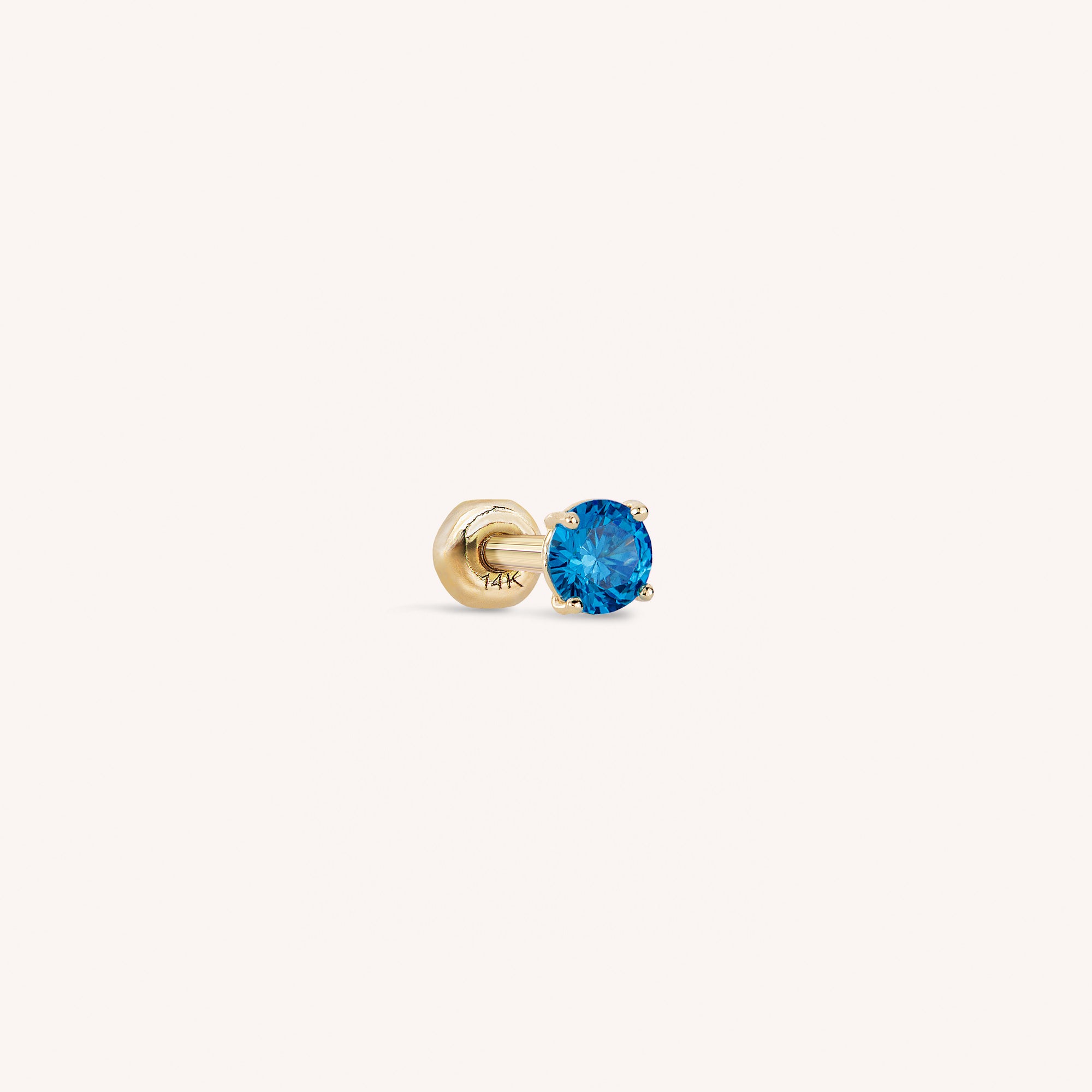 14K 純金迷你 CZ 杠鈴 - 藍色