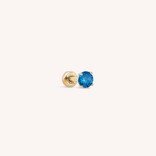 14K 純金迷你 CZ 杠鈴 - 藍色