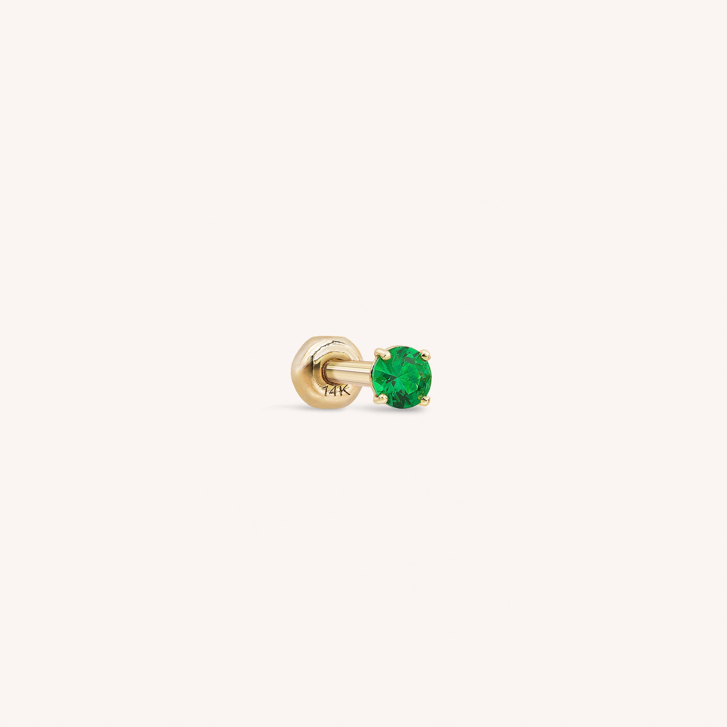 14K ソリッドゴールド ミニ CZ バーベル - エメラルド