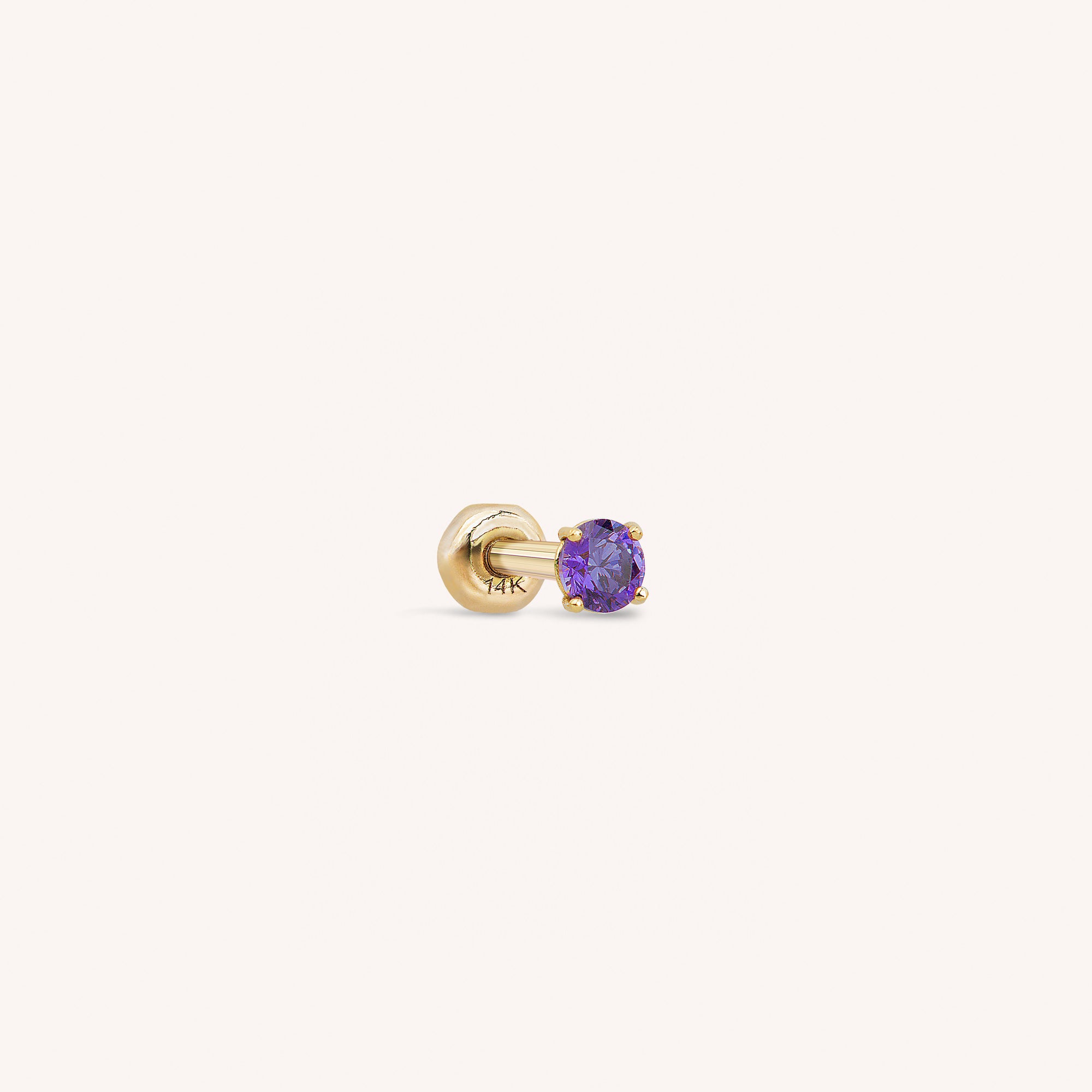 14K 純金迷你 CZ 杠鈴 - 紫色