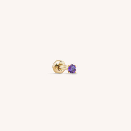14K Solid Gold Baby CZ Barbell - Purple
