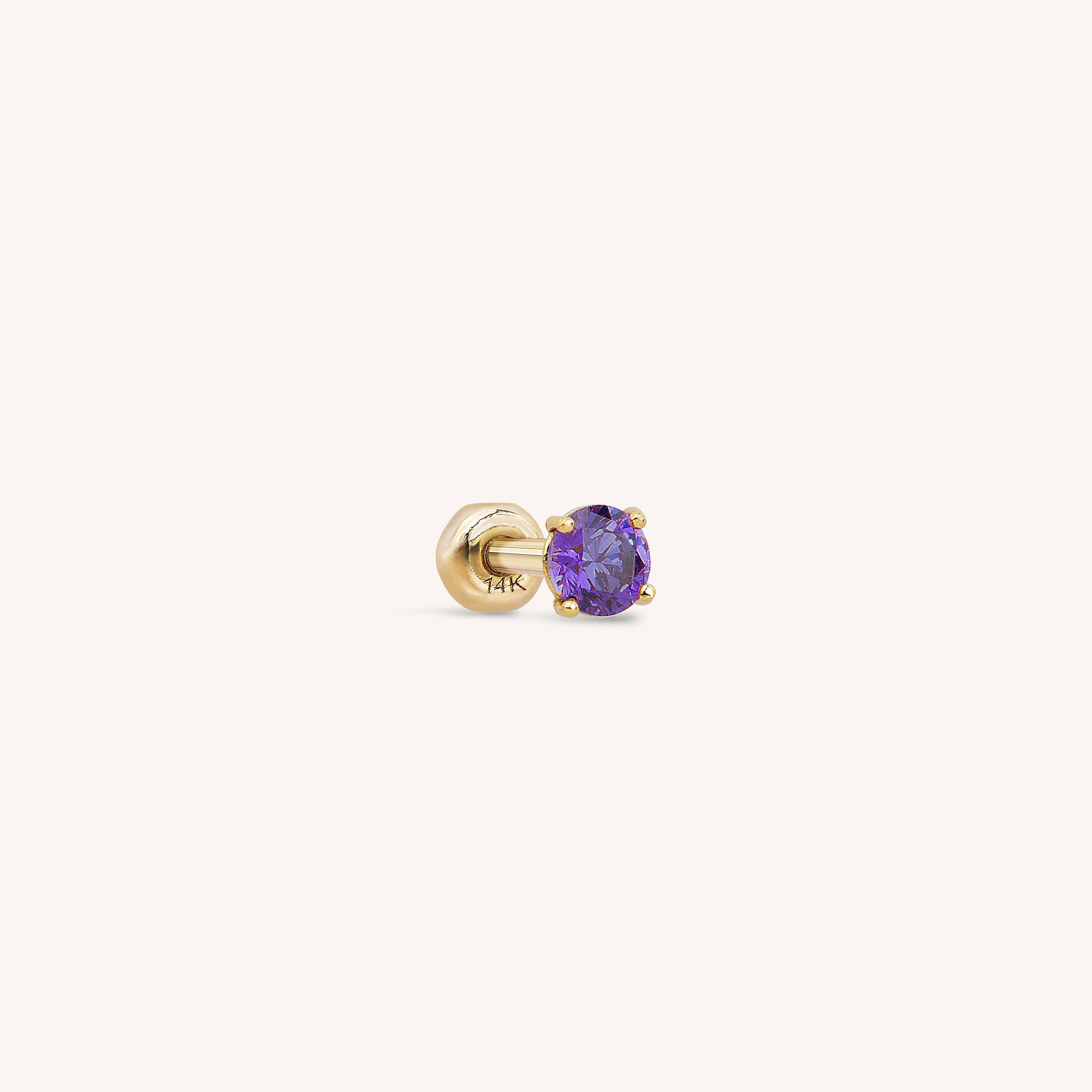 14K 純金迷你 CZ 杠鈴 - 紫色