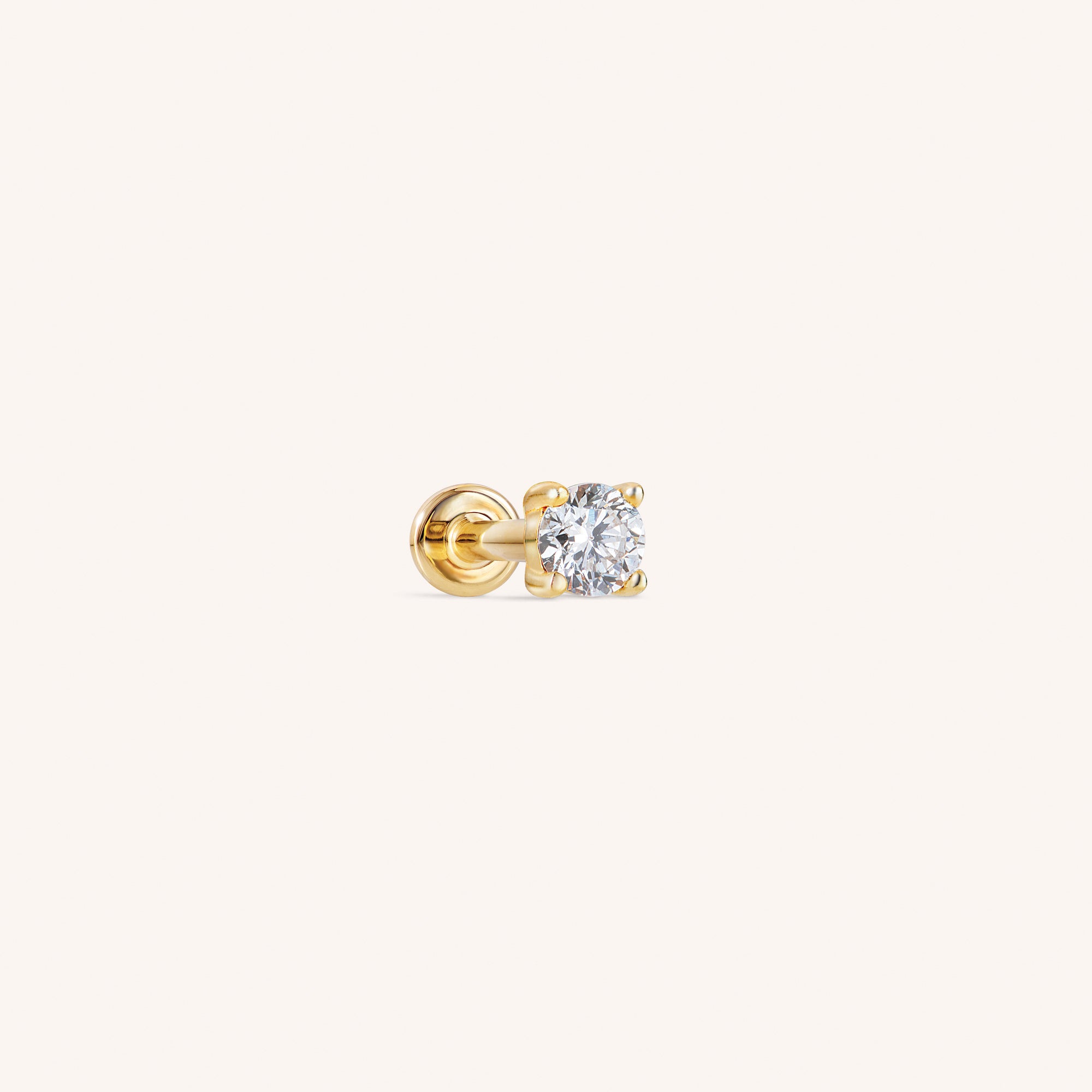 14K Solid Gold Tiny Diamond Threaded Labret Earring