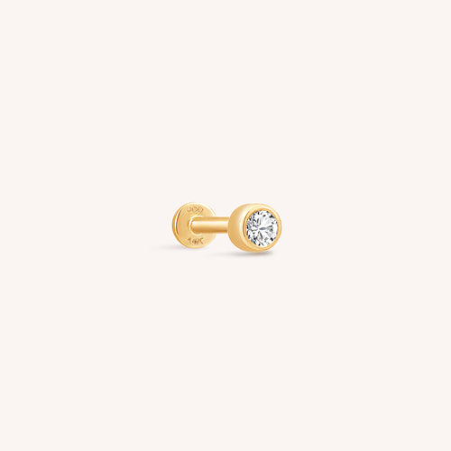 14K Solid Gold Mini Bezel Diamond Threaded Labret Earring