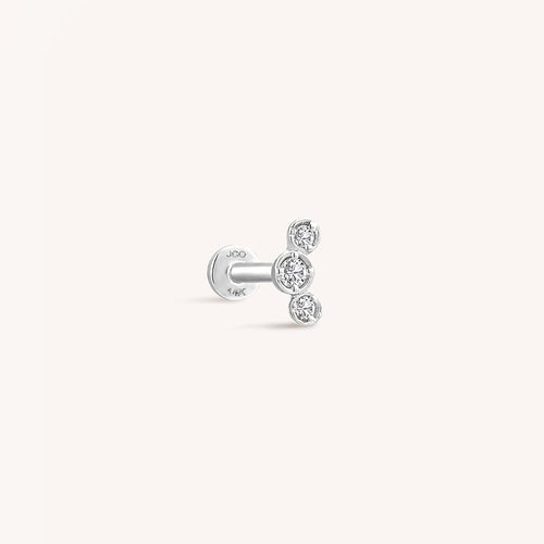 14K Solid Gold Trio Baby Bezel Diamond Threaded Labret Earring
