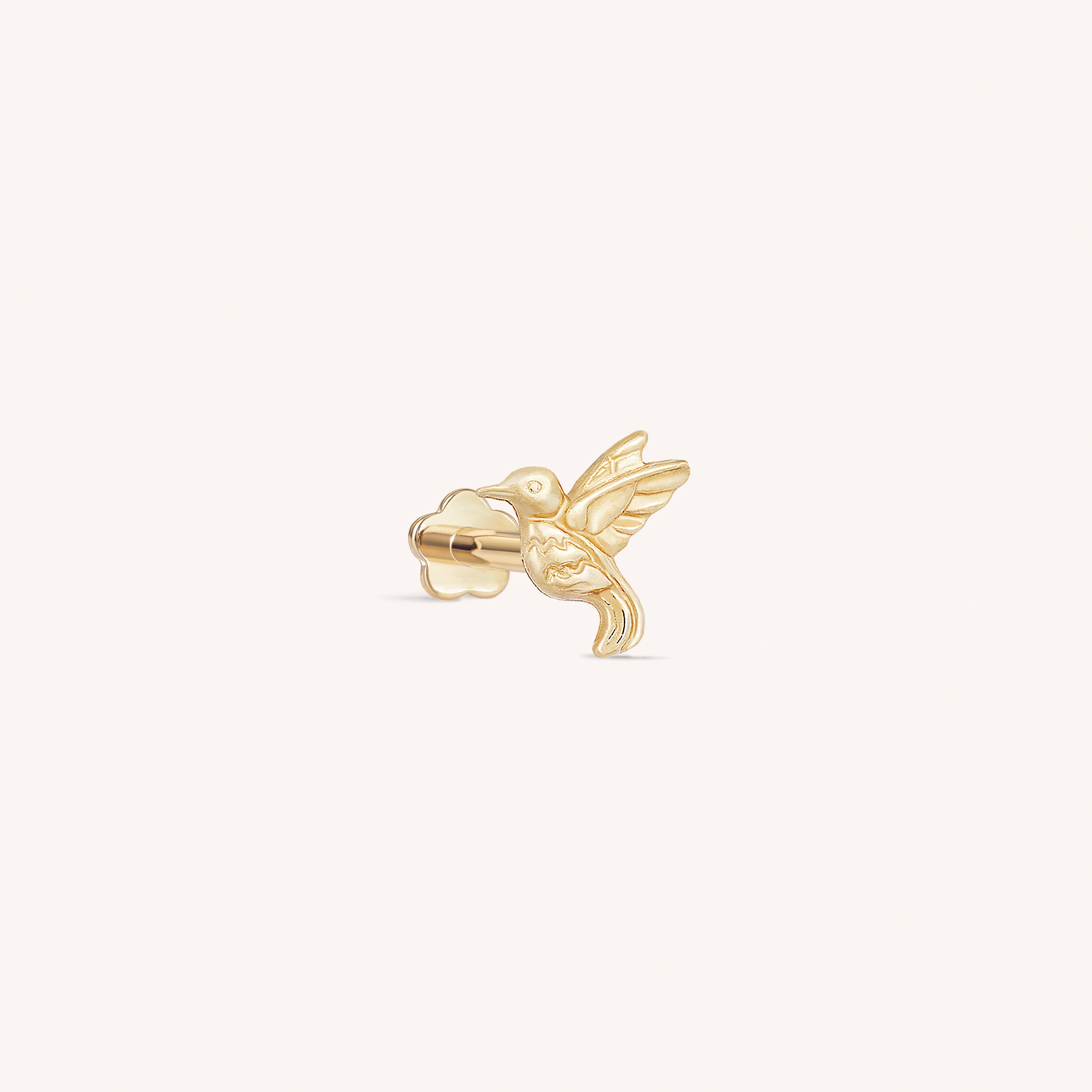 14K ソリッドゴールド シングル ハチドリ フラットバック イヤリング