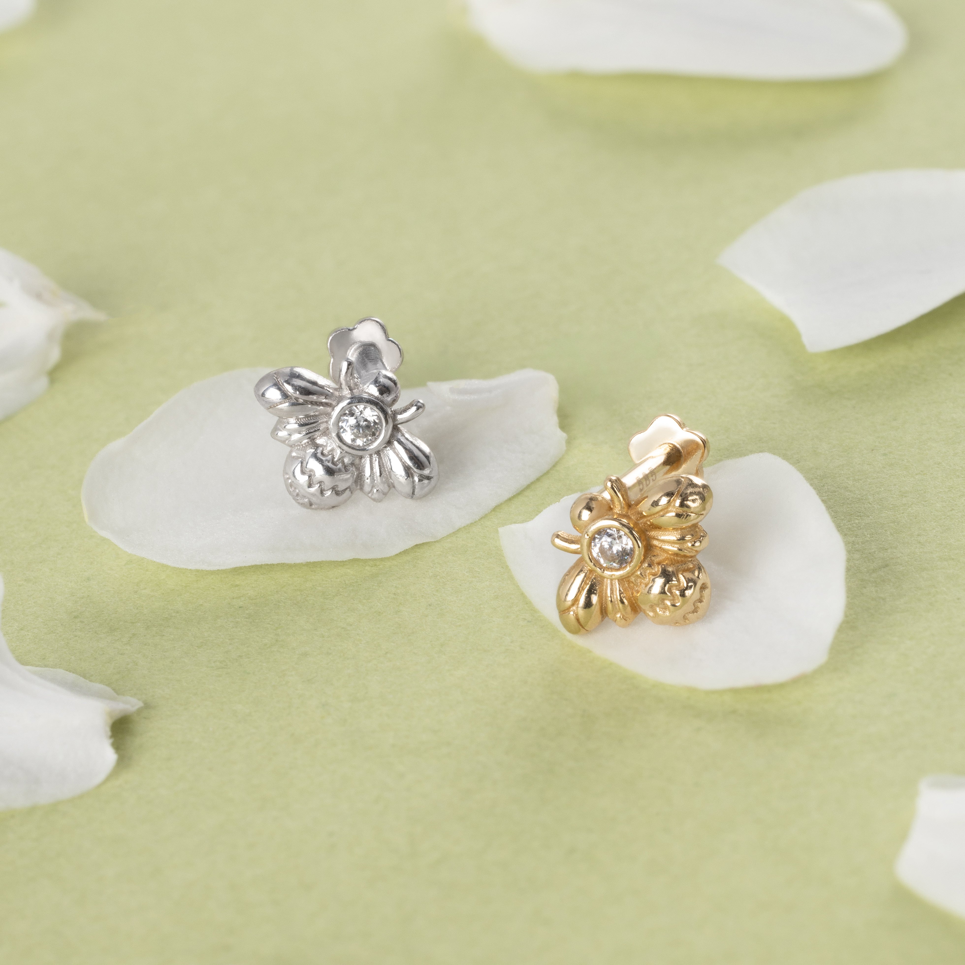 14K Solid Gold Single Bee Flat Back Earring – J&CO Jewellery