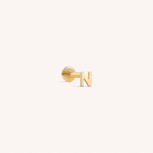 14K ソリッドゴールド ミニアルファベット フラットバック イヤリング