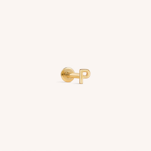 14K ソリッドゴールド ミニアルファベット フラットバック イヤリング