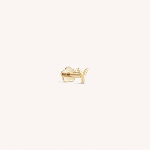 14K ソリッドゴールド ミニアルファベット フラットバック イヤリング
