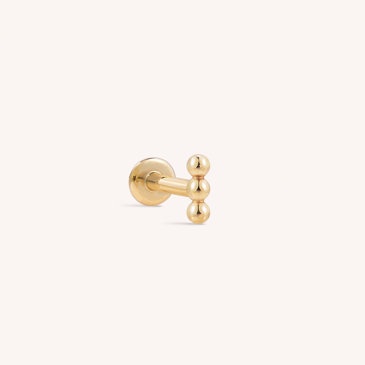 14K Solid Gold Mini Triple Bubble Bar Flatback Earring