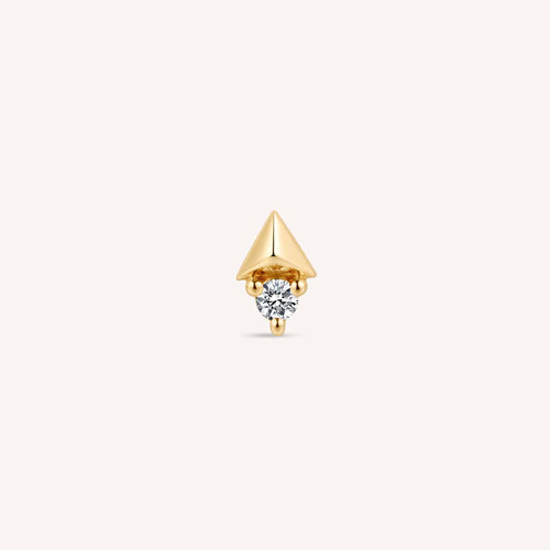 14K Solid Gold Tetrahedron Diamond Flatback Earring