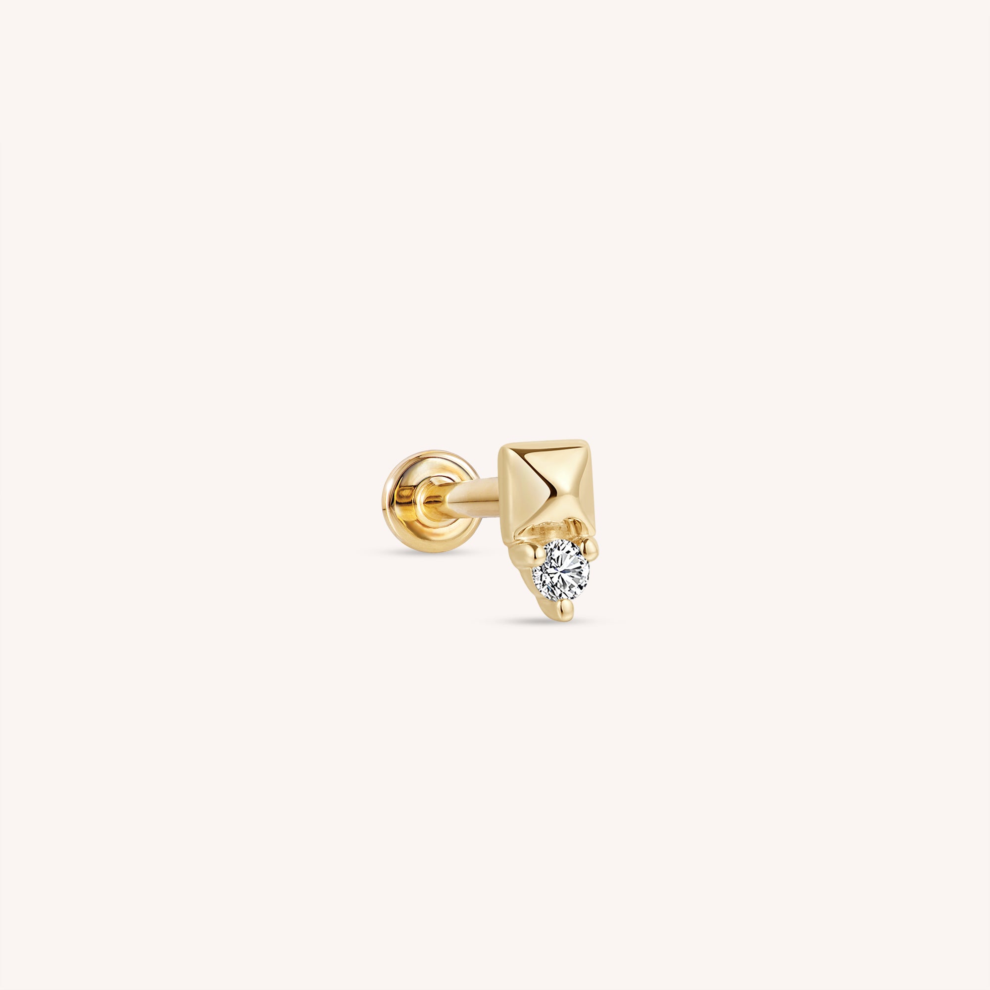14K Solid Gold Pyramid Diamond Flatback Earring