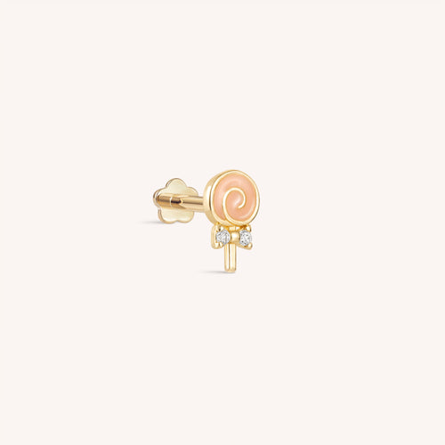 14K Solid Gold Lollipop Flatback Earring