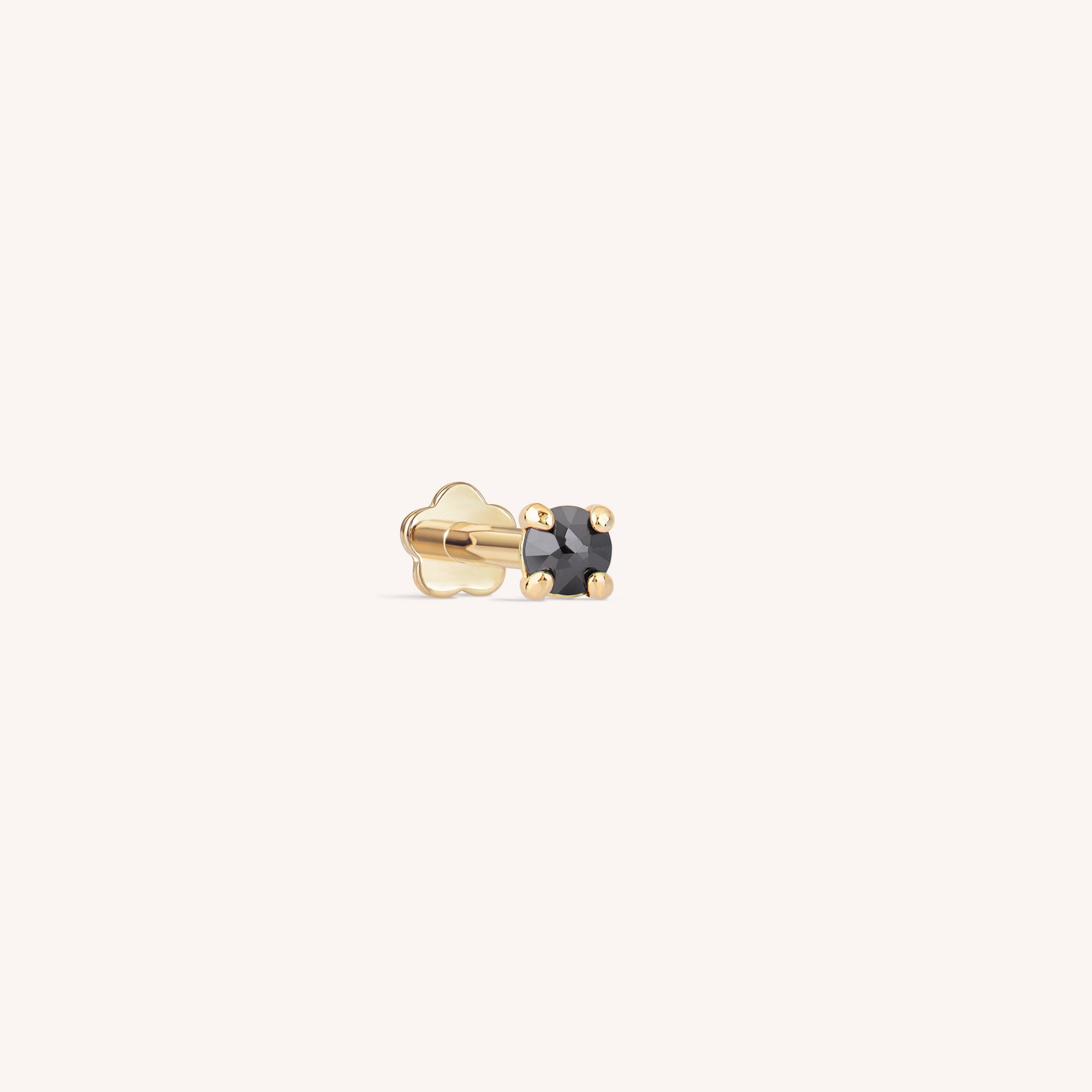 14K Solid Gold Baby Black Diamond Flatback Earring - 2mm