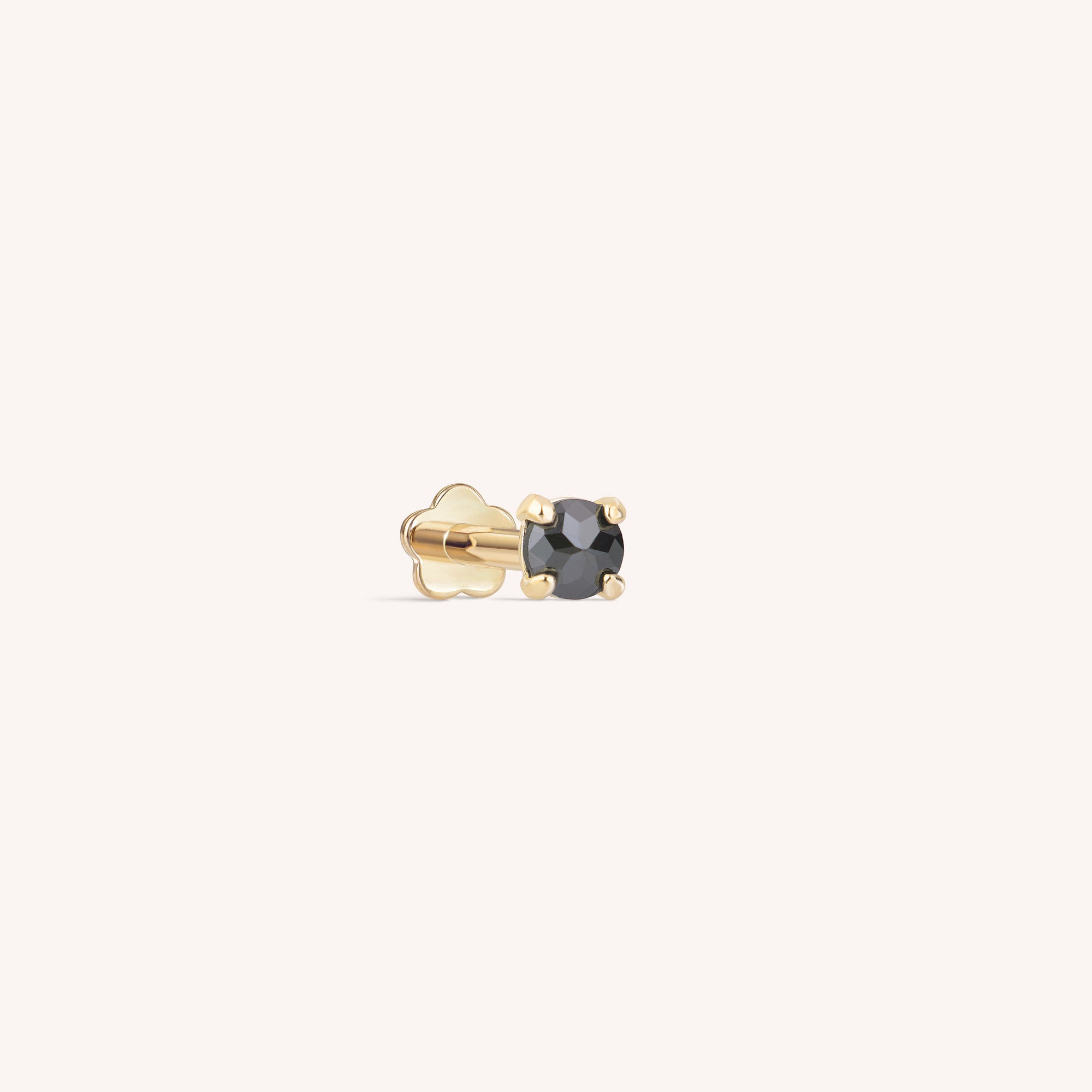 14K Solid Gold Mini Black Diamond Flatback Earring - 2.5mm