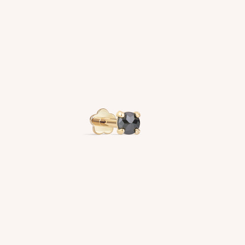 14K Solid Gold Mini Black Diamond Flatback Earring - 2.5mm