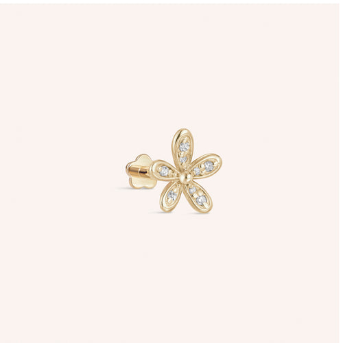14K Solid Gold Floraison Pav√© Diamond Flatback Earring