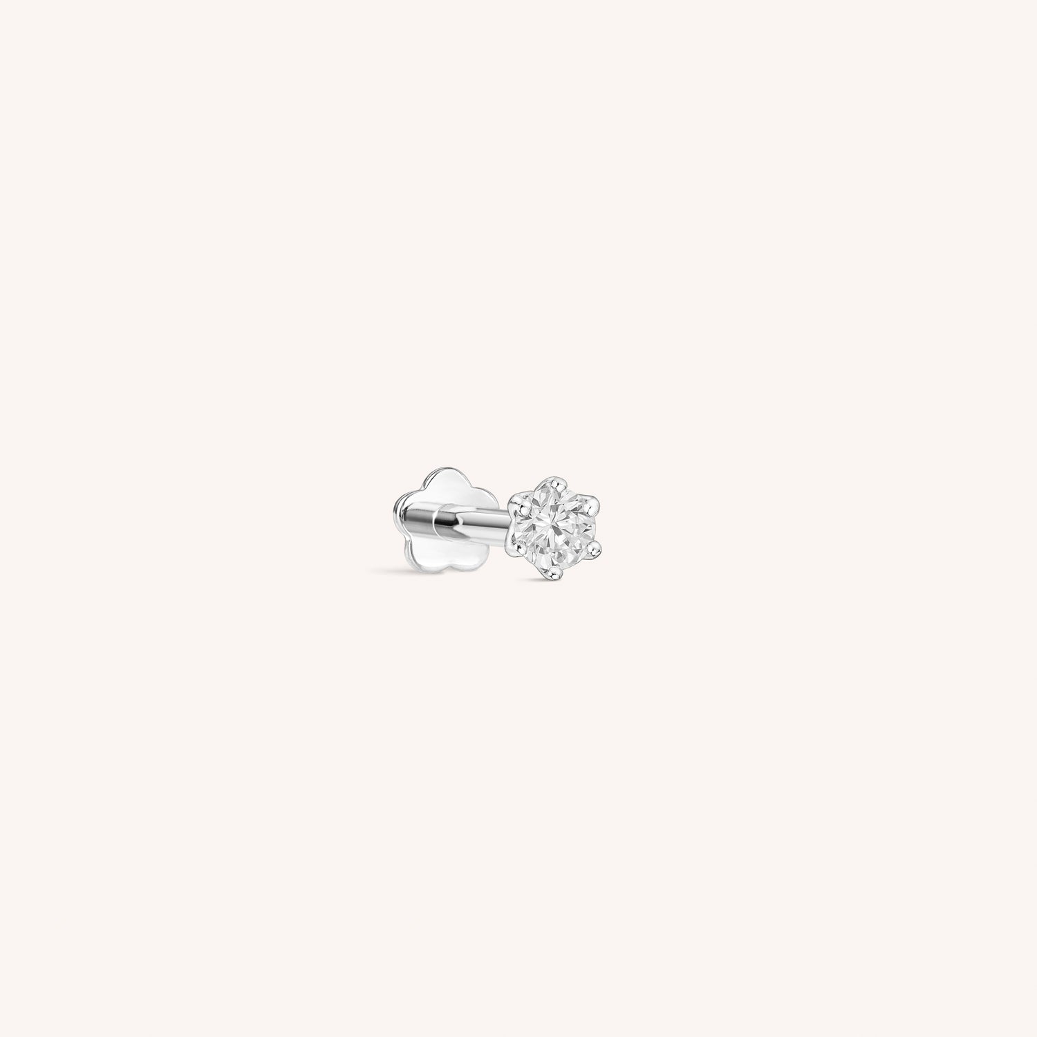 14K Solid Gold Tiny Lab Diamond Flower Prong Flatback Earring 3mm