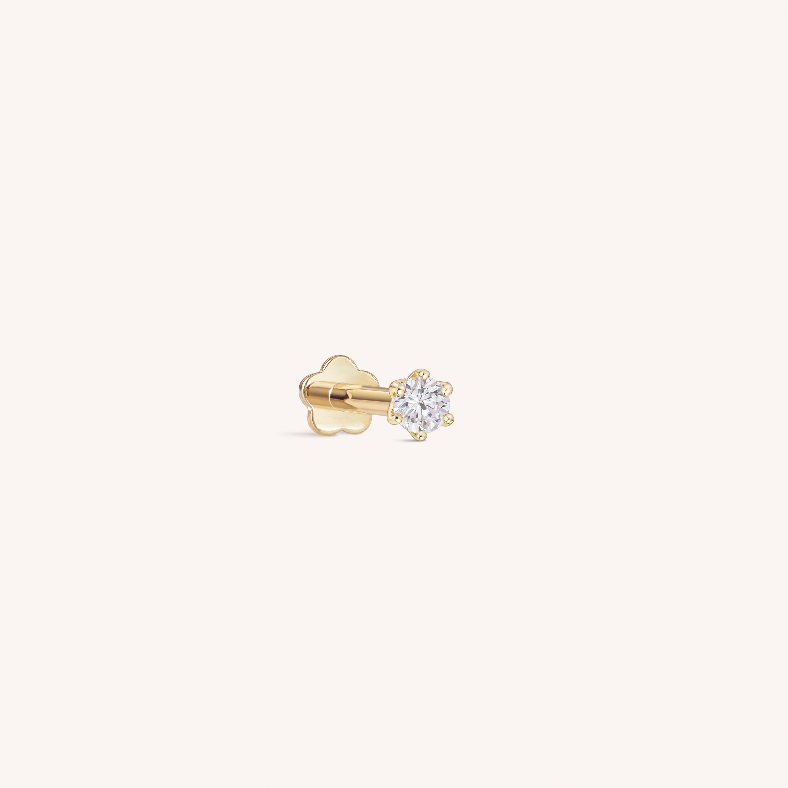 14K Solid Gold Baby Lab Diamond Flower Prong Flatback