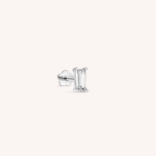14K Solid Gold Baguette Flatback Earring
