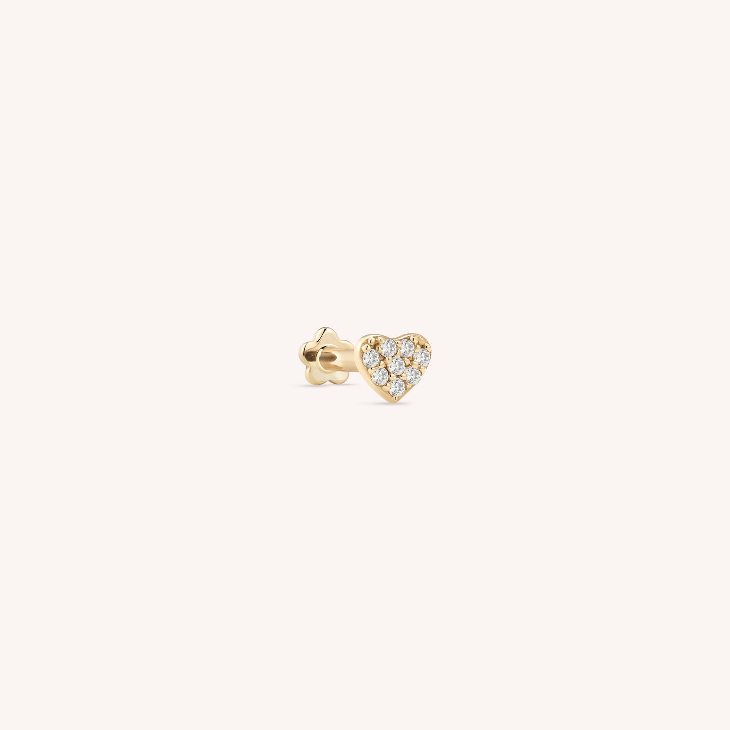 14K Solid Gold Pavé CZ Heart Flatback Earring