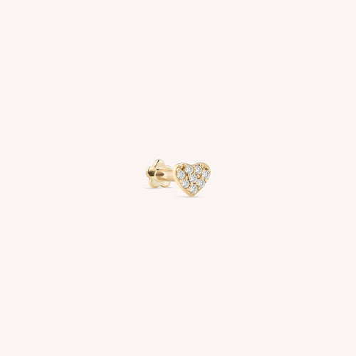 14K Solid Gold Pavé CZ Heart Flatback Earring