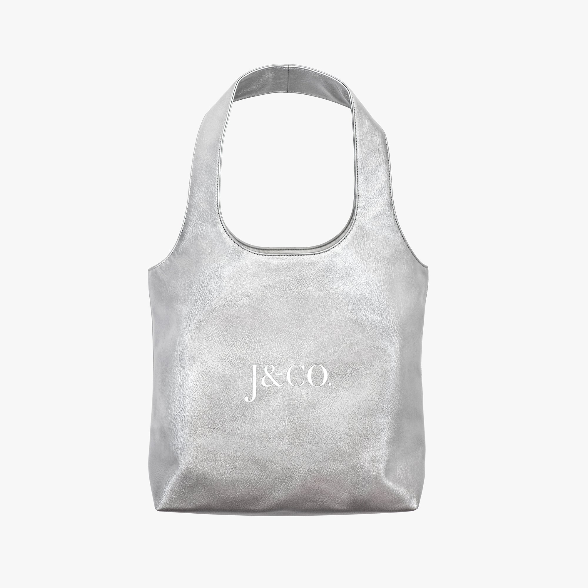 Silberne Leder-Shopper-Tasche
