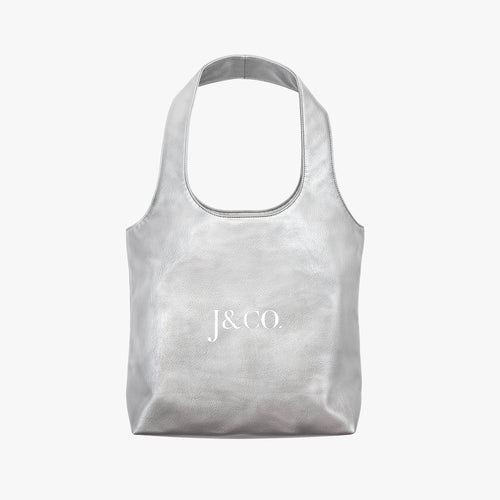 Silberne Leder-Shopper-Tasche