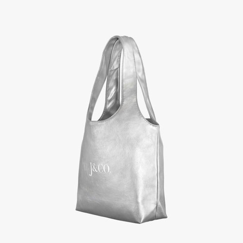 Silberne Leder-Shopper-Tasche