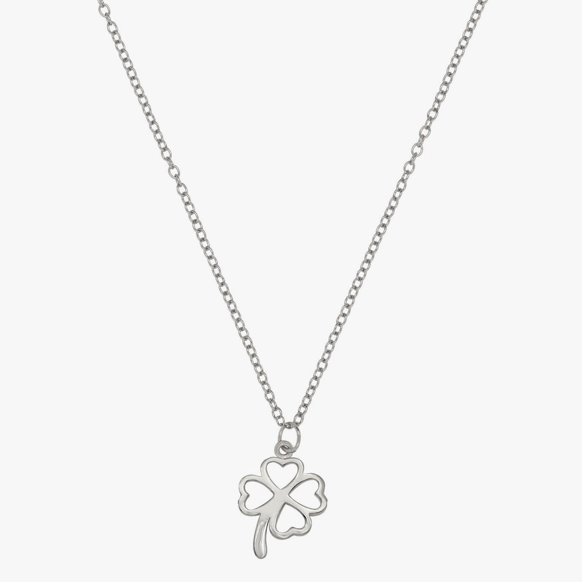 4-Leaf Lucky Clover Jewelry Set – Silver Pave CZ Necklace & Earrings – White Gold Plated