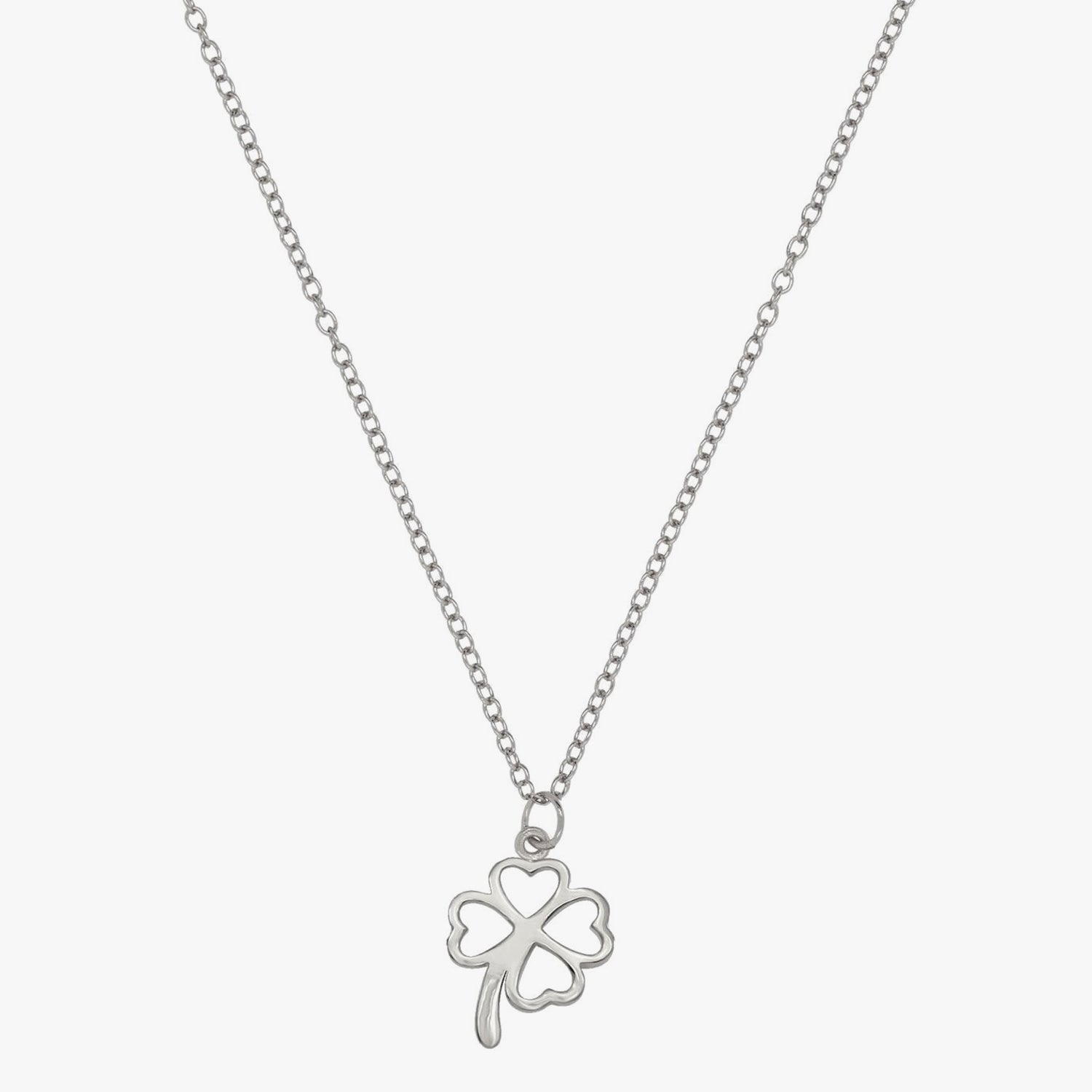 4-Leaf Lucky Clover Silver Jewelry Set – Pave CZ Necklace & Earrings, White Gold Plated, Lab-Created Stones