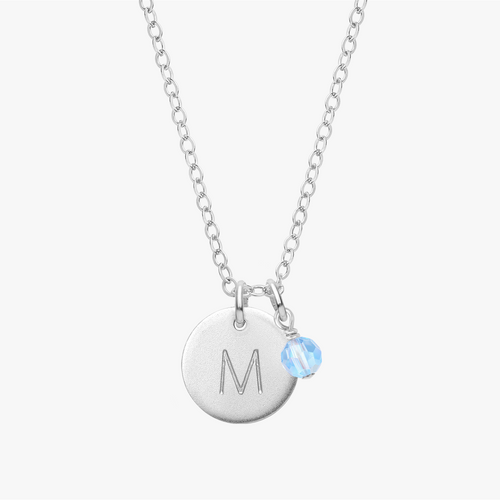 Personalized Initial Disc With Crystal Birthstone Necklace