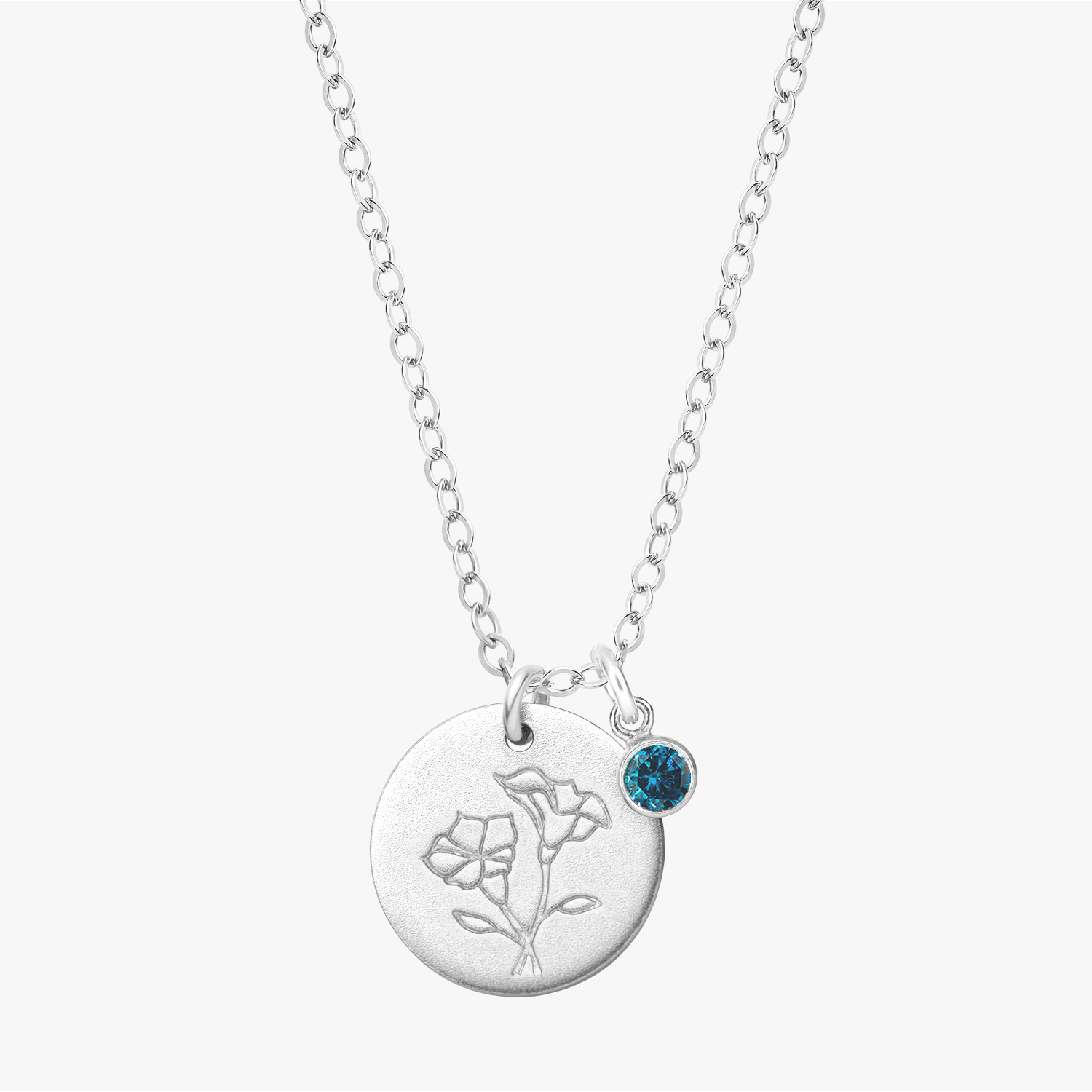 Personalized Birth Flower Initial Silver Necklace