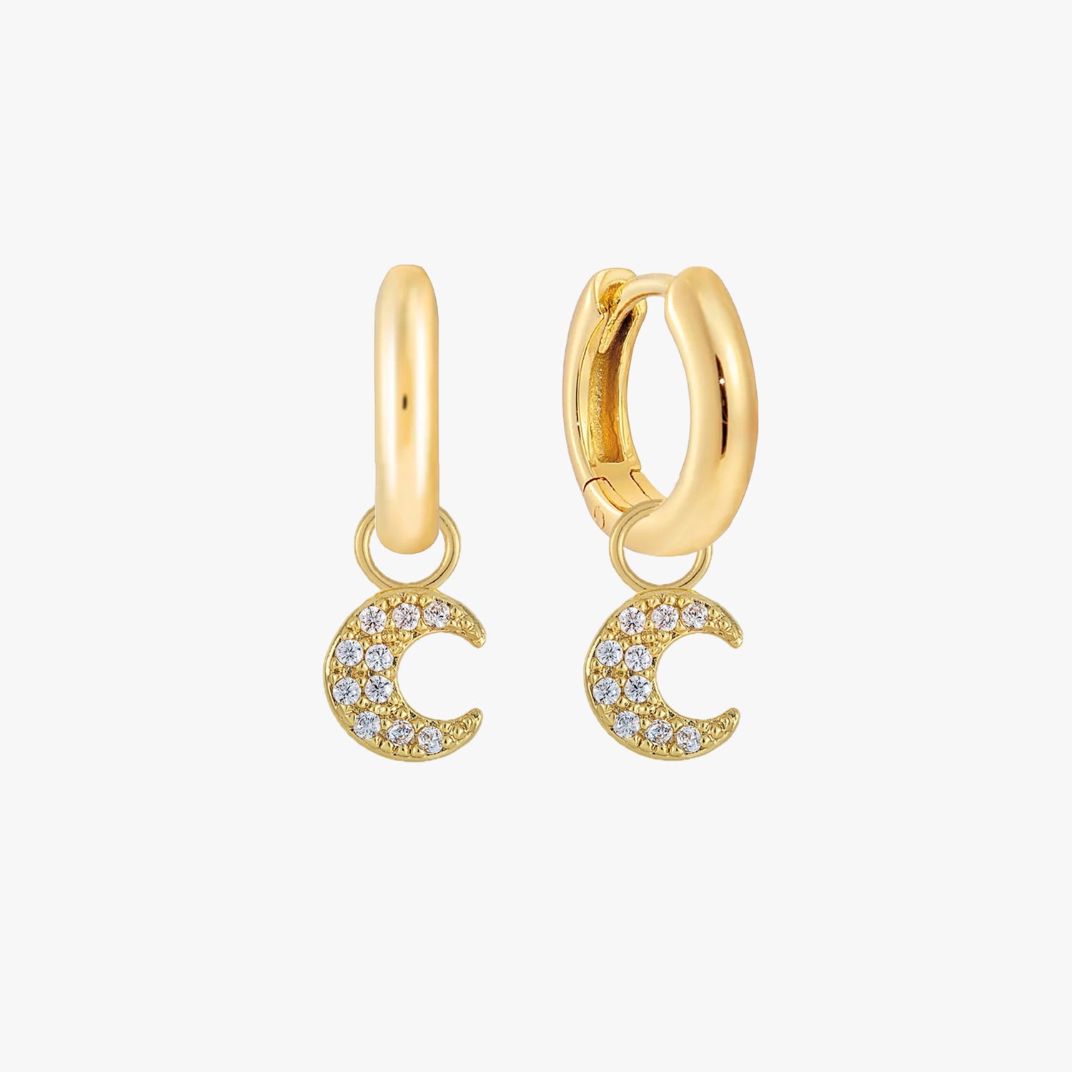 Pave Crescent Charm Huggie Earrings