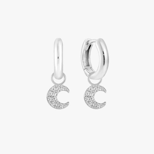 Pave Crescent Charm Huggie Earrings