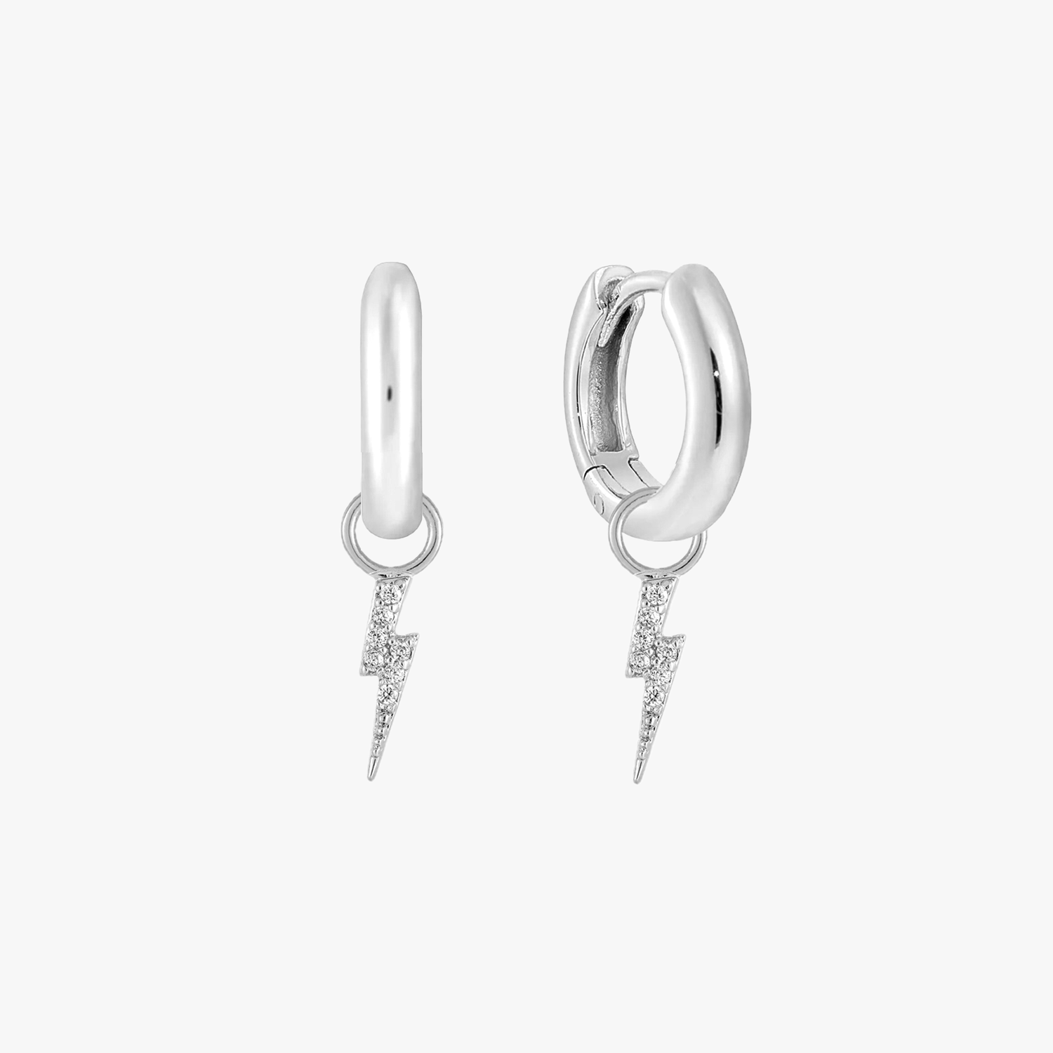 Pave Lightning Charm Hoop Earrings
